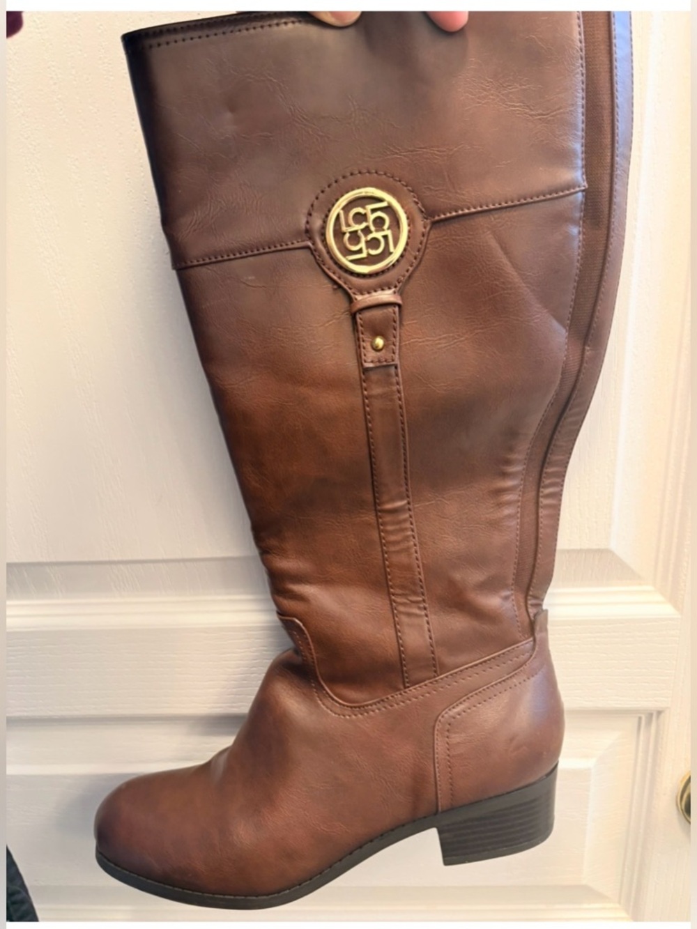 Liz Claiborne Chestnut Heeled Boots with Gold Accent